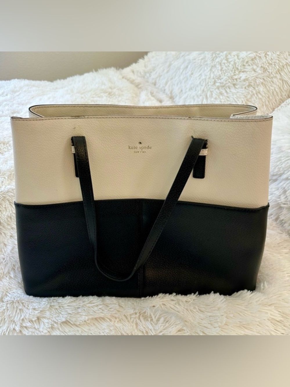 Kate Spade Grand Street Gabriel Tote Black Porcelain Leather Colorblock Work Bag